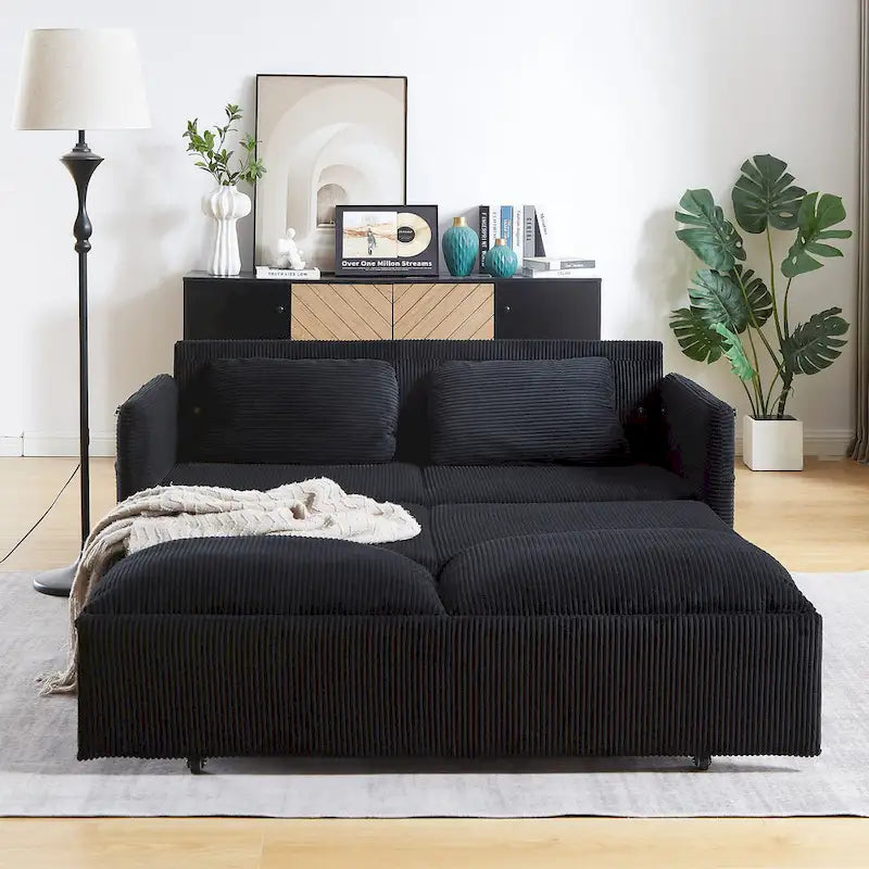 64.5 Loveseat Sofa with Pullout Bed,Corduroy Convertible Sleeper Sofa