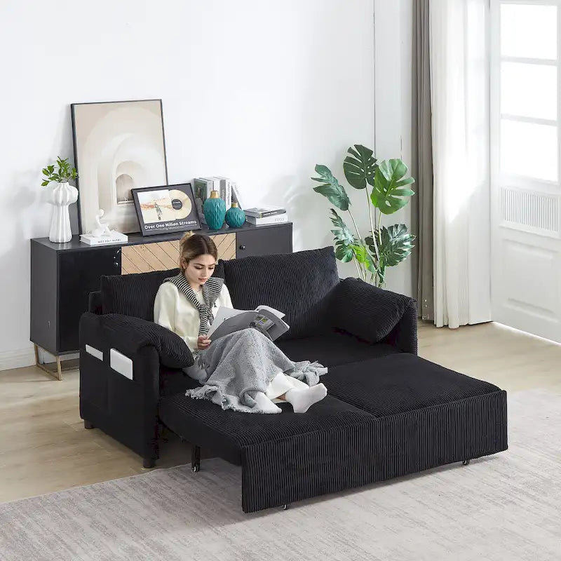 64.5 Loveseat Sofa with Pullout Bed,Corduroy Convertible Sleeper Sofa