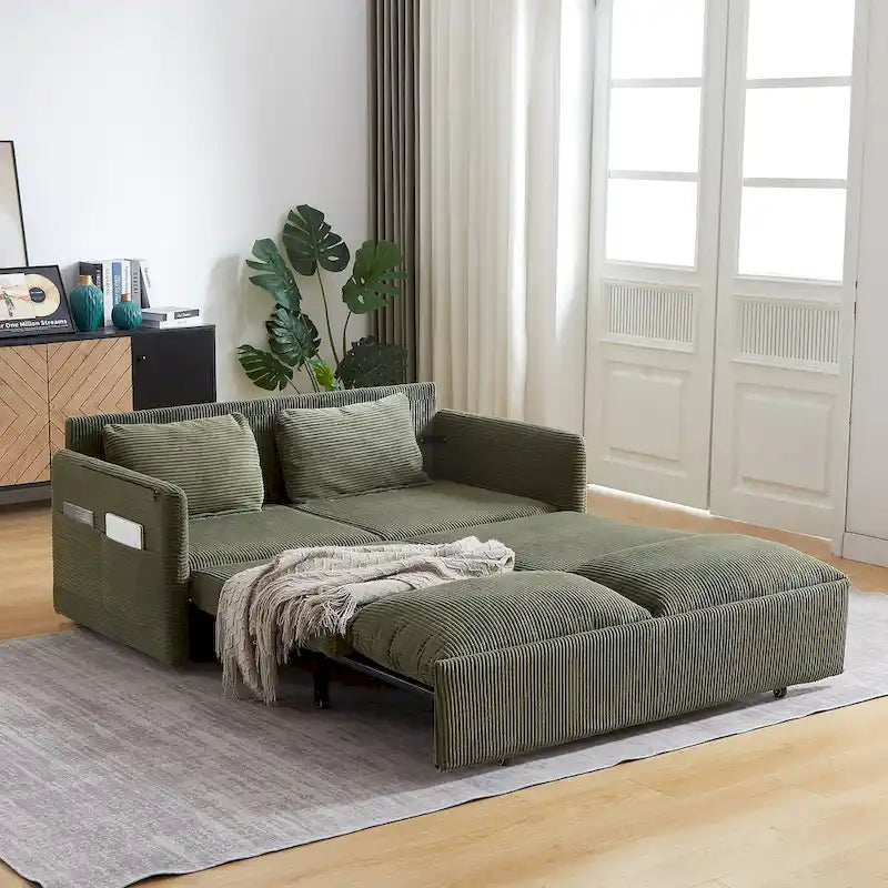64.5 Loveseat Sofa with Pullout Bed,Corduroy Convertible Sleeper Sofa