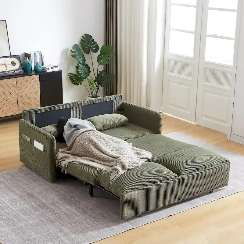 64.5 Loveseat Sofa with Pullout Bed,Corduroy Convertible Sleeper Sofa
