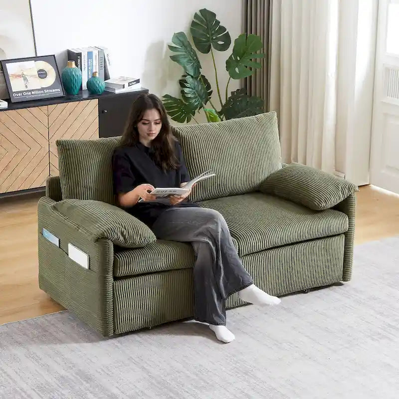 64.5 Loveseat Sofa with Pullout Bed,Corduroy Convertible Sleeper Sofa
