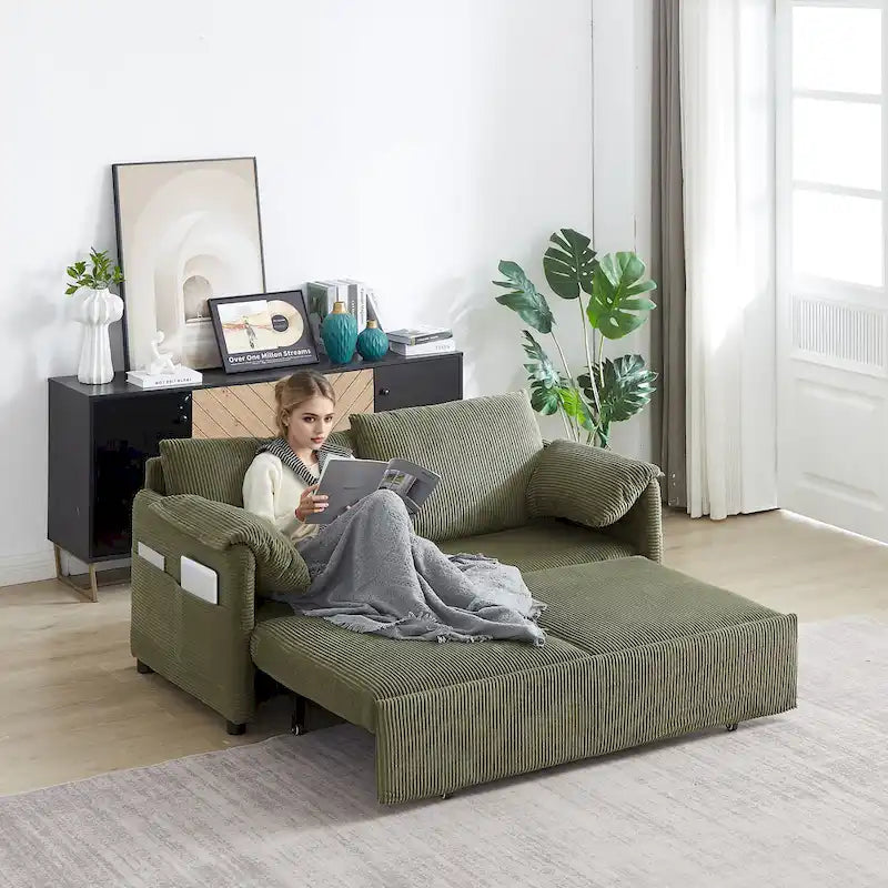 64.5 Loveseat Sofa with Pullout Bed,Corduroy Convertible Sleeper Sofa