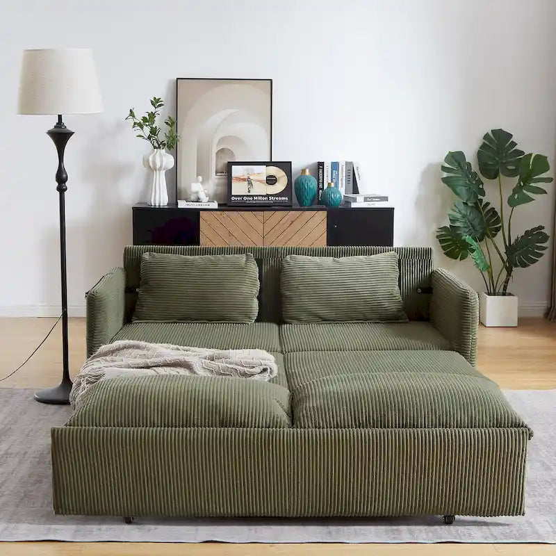 64.5 Loveseat Sofa with Pullout Bed,Corduroy Convertible Sleeper Sofa