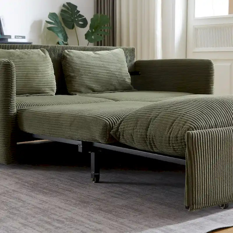 64.5 Loveseat Sofa with Pullout Bed,Corduroy Convertible Sleeper Sofa