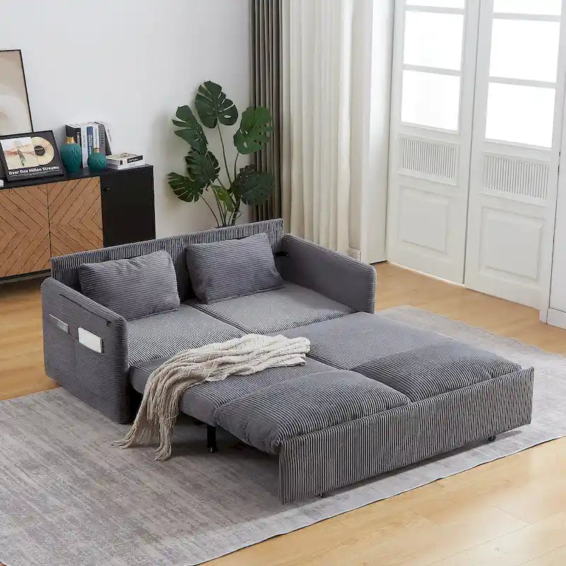64.5 Loveseat Sofa with Pullout Bed,Corduroy Convertible Sleeper Sofa