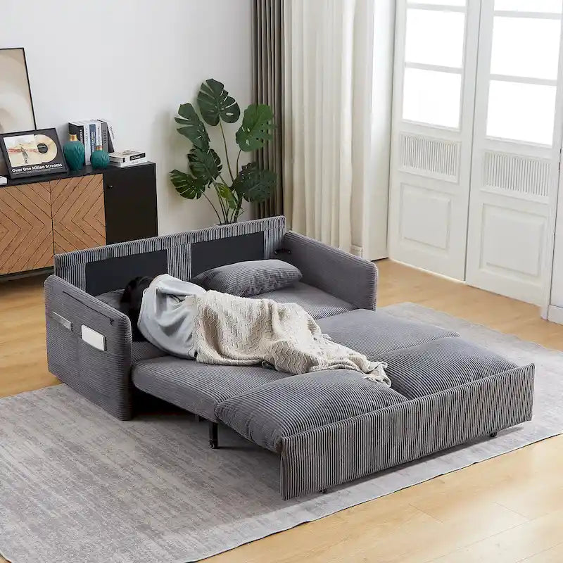 64.5 Loveseat Sofa with Pullout Bed,Corduroy Convertible Sleeper Sofa