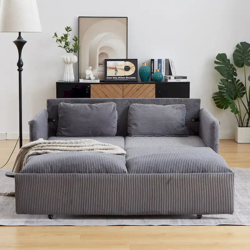 64.5 Loveseat Sofa with Pullout Bed,Corduroy Convertible Sleeper Sofa