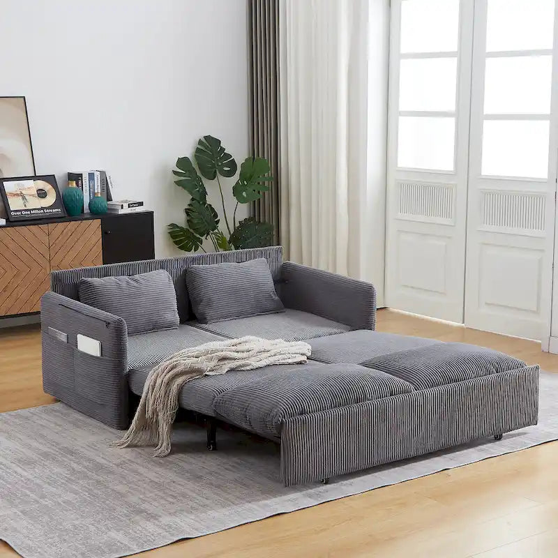 64.5 Loveseat Sofa with Pullout Bed,Corduroy Convertible Sleeper Sofa