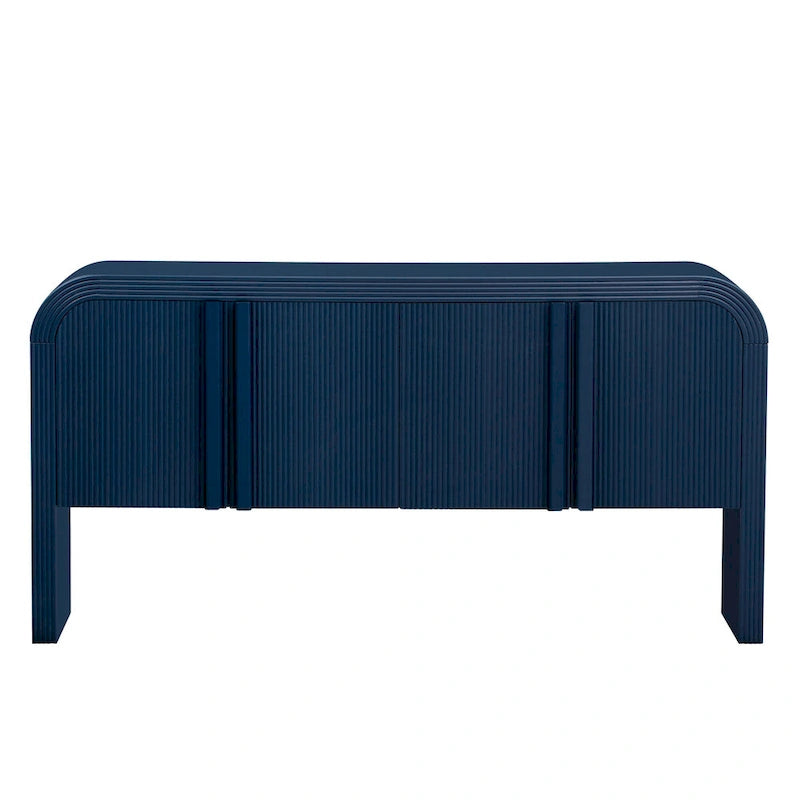 Arched Storage Cabinet Sideboard with 4 Stripes Doors and Adjustable Shelves, Modern Entryway Cabinets with Pine Leg