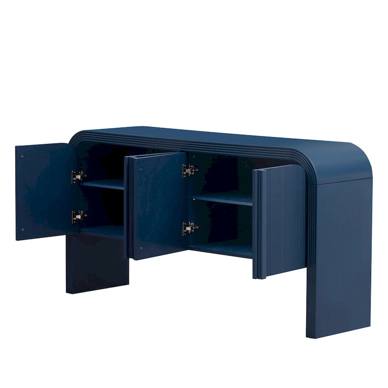 Arched Storage Cabinet Sideboard with 4 Stripes Doors and Adjustable Shelves, Modern Entryway Cabinets with Pine Leg