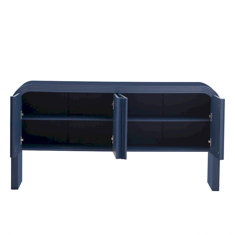 Arched Storage Cabinet Sideboard with 4 Stripes Doors and Adjustable Shelves, Modern Entryway Cabinets with Pine Leg