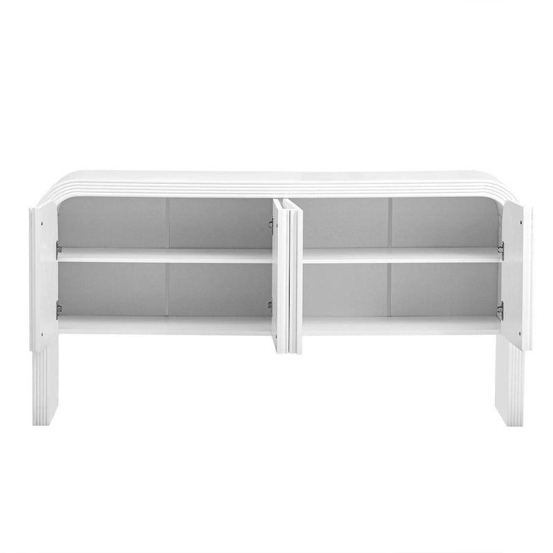 Arched Storage Cabinet Sideboard with 4 Stripes Doors and Adjustable Shelves, Modern Entryway Cabinets with Pine Leg