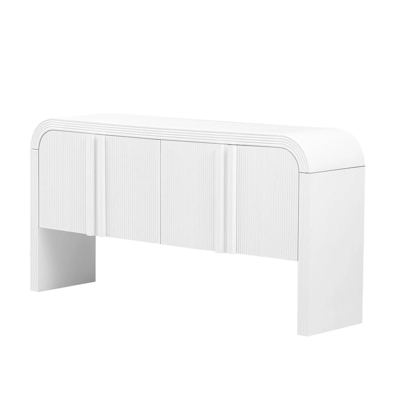 Arched Storage Cabinet Sideboard with 4 Stripes Doors and Adjustable Shelves, Modern Entryway Cabinets with Pine Leg