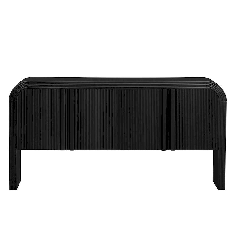 Arched Storage Cabinet Sideboard with 4 Stripes Doors and Adjustable Shelves, Modern Entryway Cabinets with Pine Leg