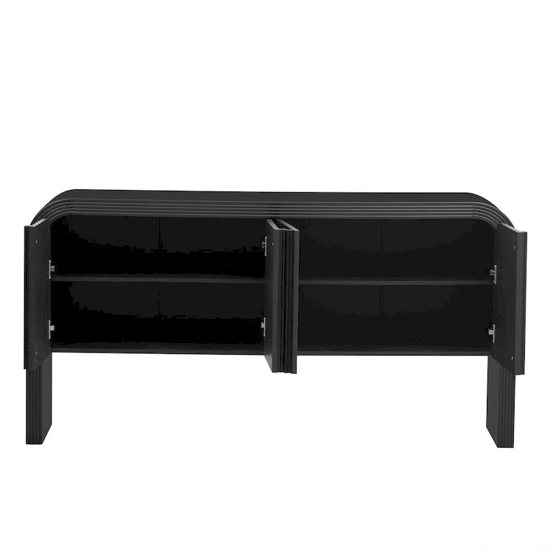 Arched Storage Cabinet Sideboard with 4 Stripes Doors and Adjustable Shelves, Modern Entryway Cabinets with Pine Leg