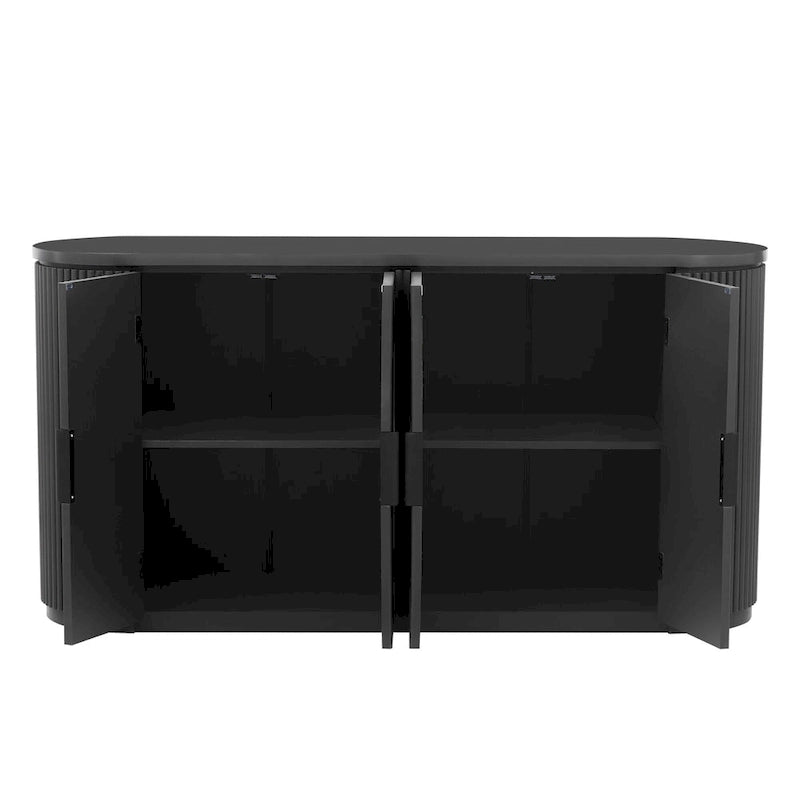 Accent Cabinet with 4 Vertical Striped Door and Metal Handles, Entryway Cabinets Storage Sideboard with Adjustable Shelves