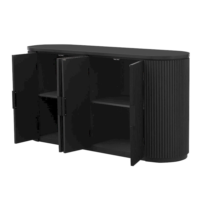 Accent Cabinet with 4 Vertical Striped Door and Metal Handles, Entryway Cabinets Storage Sideboard with Adjustable Shelves