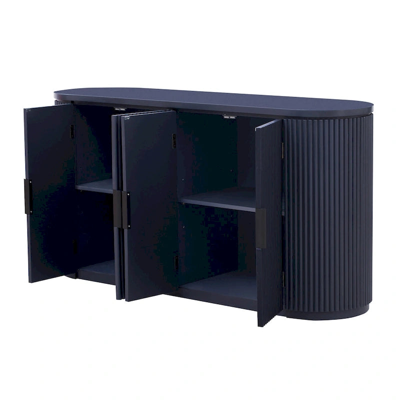Accent Cabinet with 4 Vertical Striped Door and Metal Handles, Entryway Cabinets Storage Sideboard with Adjustable Shelves