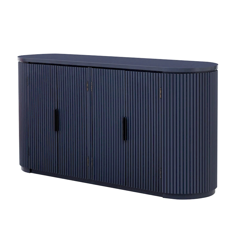 Accent Cabinet with 4 Vertical Striped Door and Metal Handles, Entryway Cabinets Storage Sideboard with Adjustable Shelves