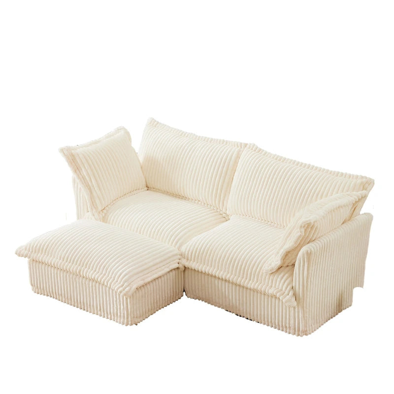 83.4 Corduroy L-Shaped Sectional Sofa with Ottoman