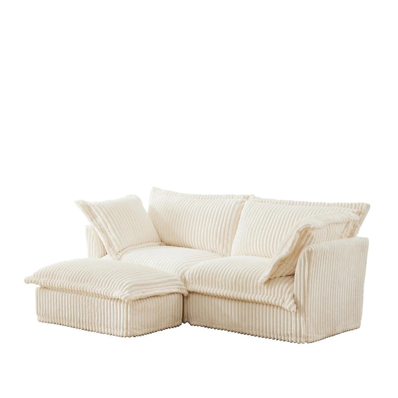 83.4 Corduroy L-Shaped Sectional Sofa with Ottoman