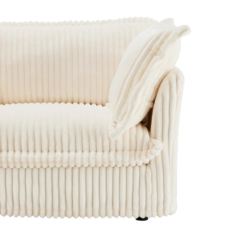 83.4 Corduroy L-Shaped Sectional Sofa with Ottoman