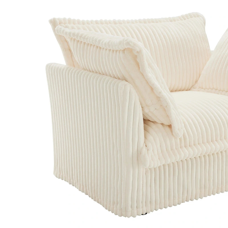 83.4 Corduroy L-Shaped Sectional Sofa with Ottoman