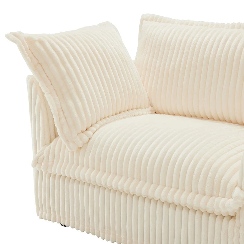 83.4 Corduroy L-Shaped Sectional Sofa with Ottoman