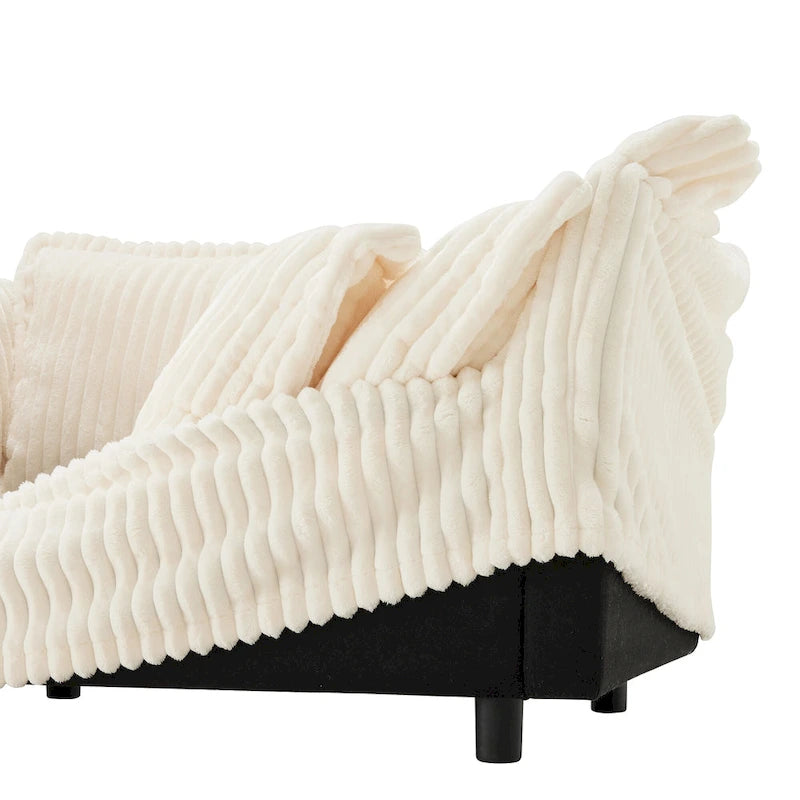 83.4 Corduroy L-Shaped Sectional Sofa with Ottoman