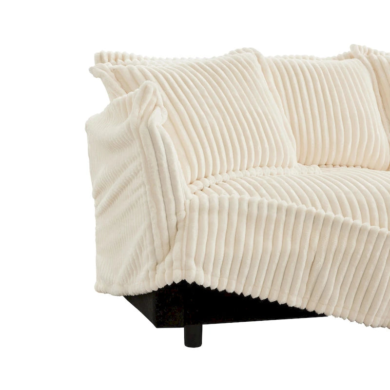 83.4 Corduroy L-Shaped Sectional Sofa with Ottoman