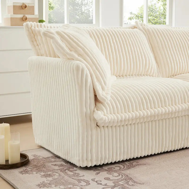 83.4 Corduroy L-Shaped Sectional Sofa with Ottoman