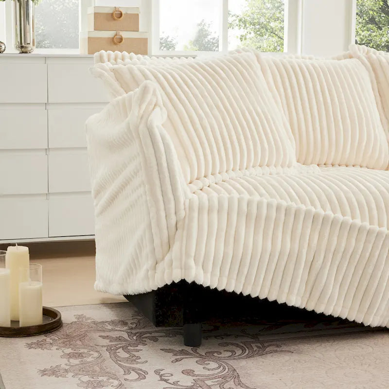 83.4 Corduroy L-Shaped Sectional Sofa with Ottoman