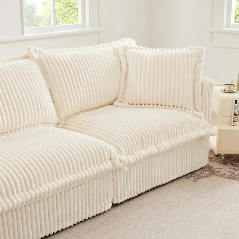 83.4 Corduroy L-Shaped Sectional Sofa with Ottoman