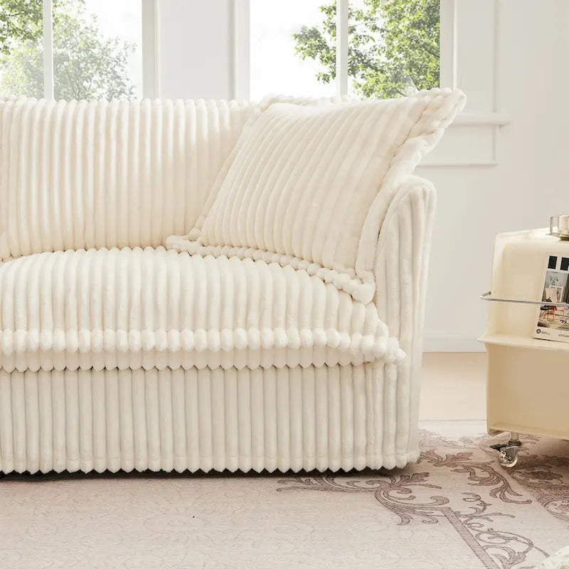83.4 Corduroy L-Shaped Sectional Sofa with Ottoman