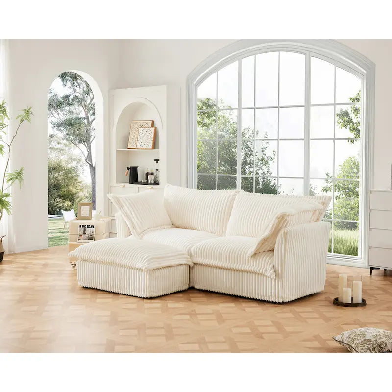 83.4 Corduroy L-Shaped Sectional Sofa with Ottoman