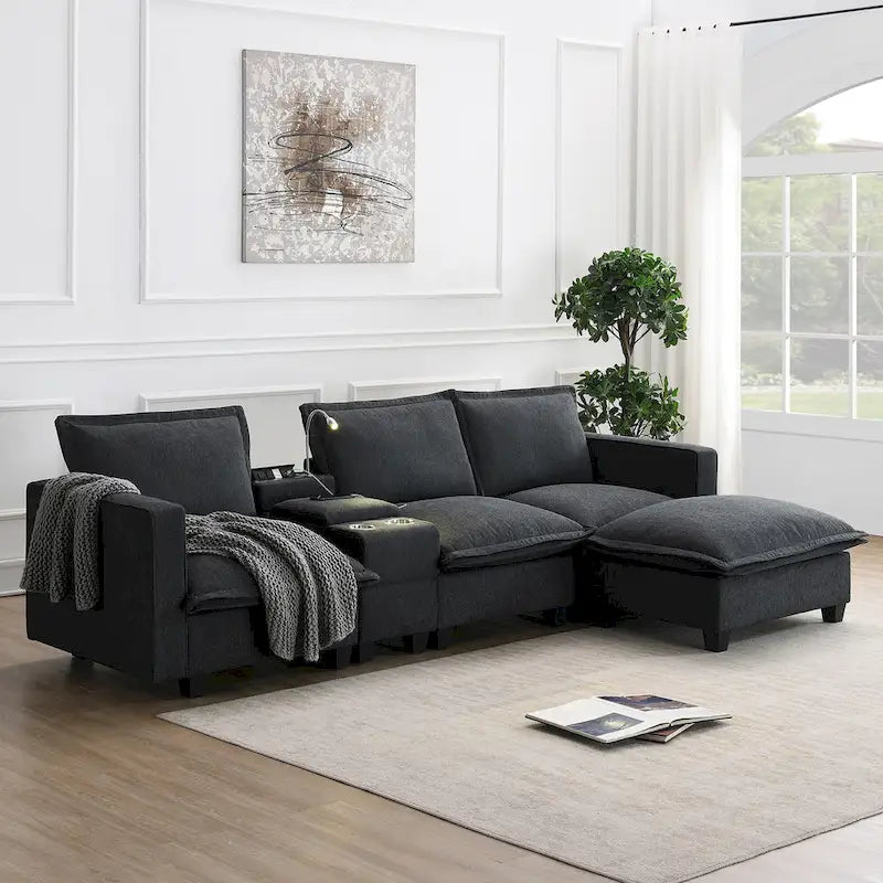 109 Chenille Modular Sectional Sofa with USB Console