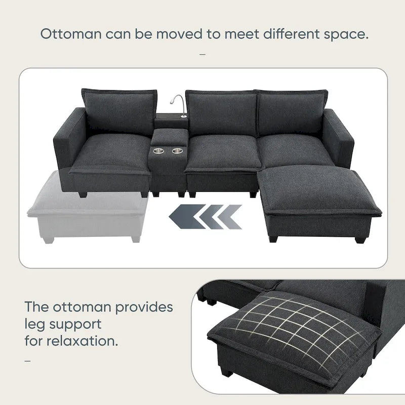 109 Chenille Modular Sectional Sofa with USB Console
