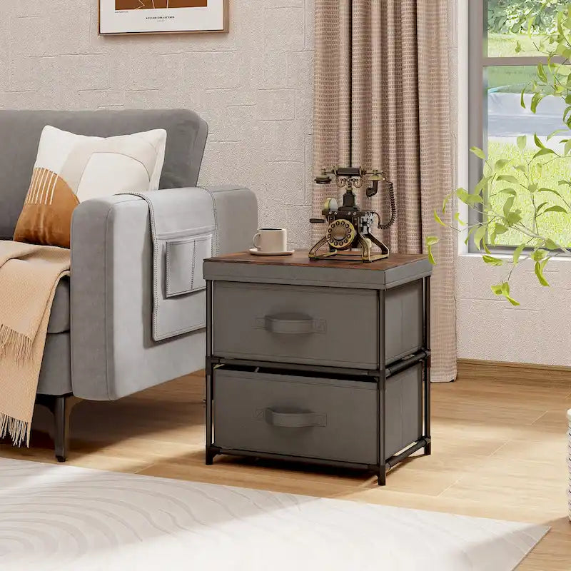 Gymax 2PCS 2 Drawer Dresser Fabric Storage Organizer Nightstand