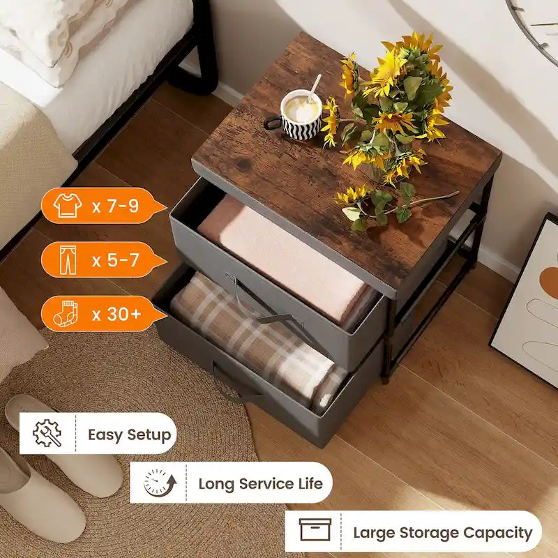 Gymax 2PCS 2 Drawer Dresser Fabric Storage Organizer Nightstand