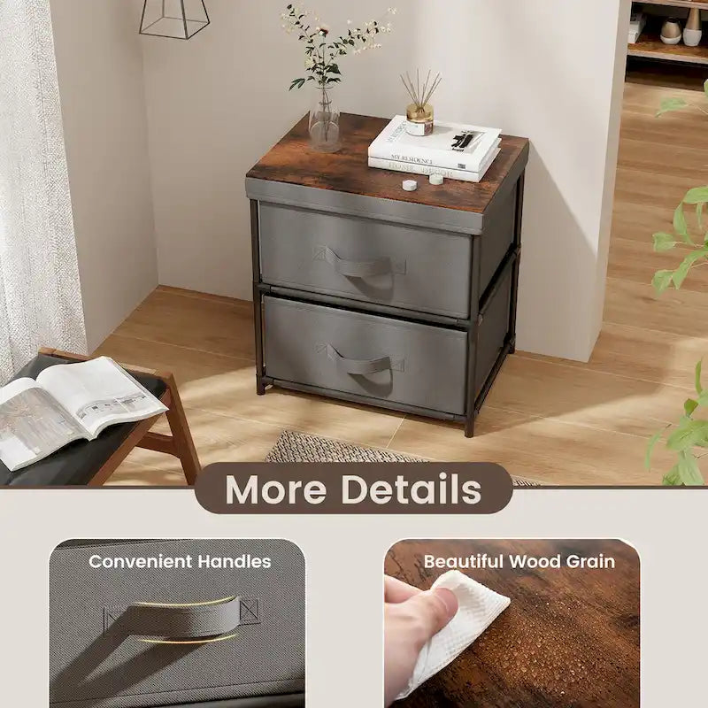 Gymax 2PCS 2 Drawer Dresser Fabric Storage Organizer Nightstand