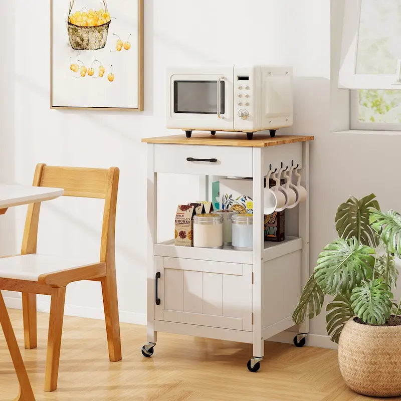 Gymax Small Kitchen Island on Wheels Mobile Trolley Cart Barn Door