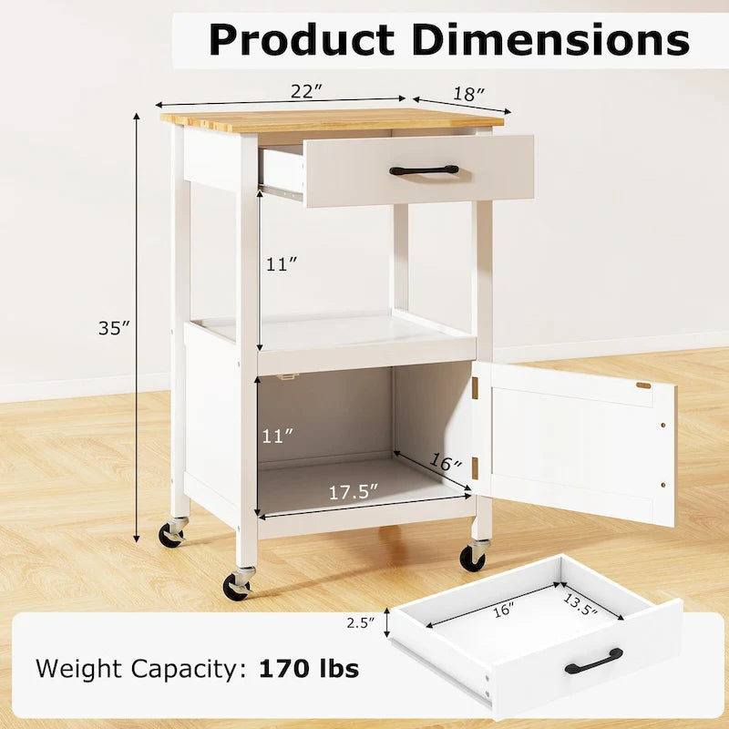 Gymax Small Kitchen Island on Wheels Mobile Trolley Cart Barn Door