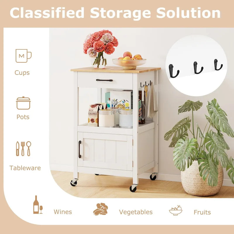 Gymax Small Kitchen Island on Wheels Mobile Trolley Cart Barn Door