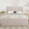 King Size Corduroy Upholstered Bed with 47 Wingback Headboard & Metal/Wood Frame (No Box Spring Needed)