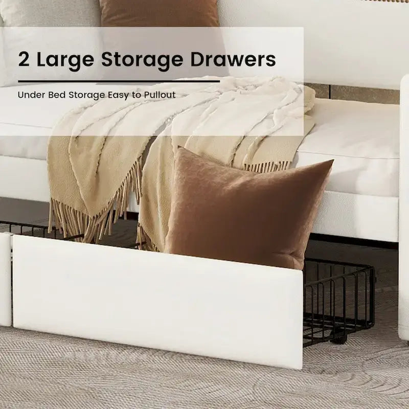 Twin Size Upholstered Daybed with Storage and LED