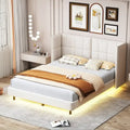 Queen Size Upholstered Platform Bed with LED Lights and U-Shaped Headboard