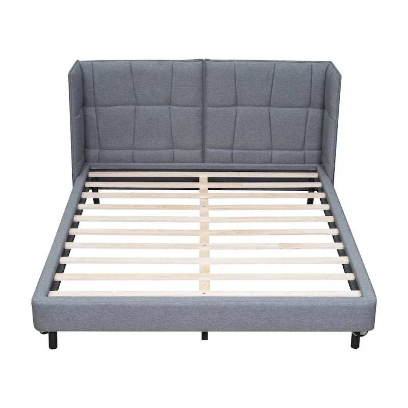 Queen Size Upholstered Platform Bed with LED Lights and U-Shaped Headboard