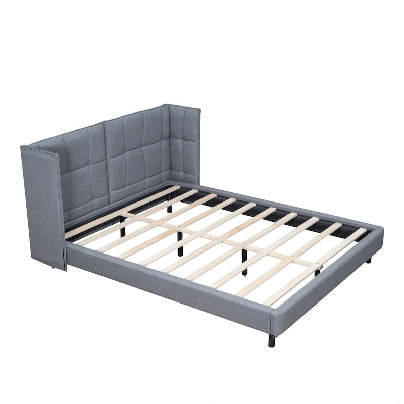 Queen Size Upholstered Platform Bed with LED Lights and U-Shaped Headboard