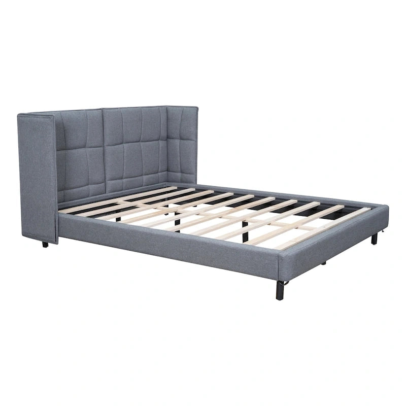 Queen Size Upholstered Platform Bed with LED Lights and U-Shaped Headboard
