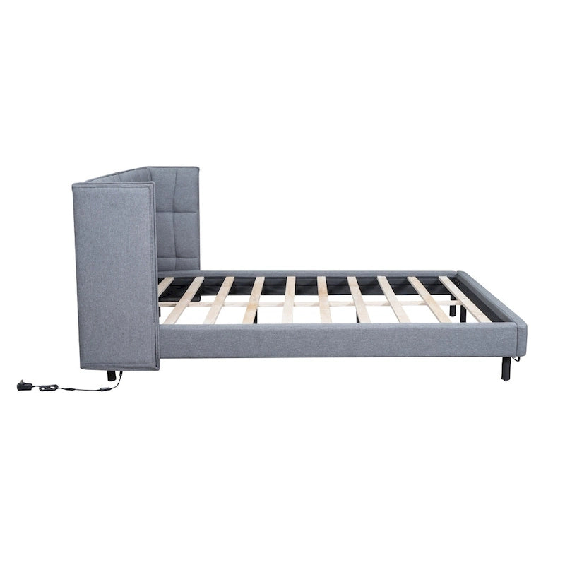 Queen Size Upholstered Platform Bed with LED Lights and U-Shaped Headboard